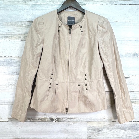 Anthracite by Muse Beige Leopard Print Lined Double Zip Front Moto Jacket Size 4 - Picture 3 of 11